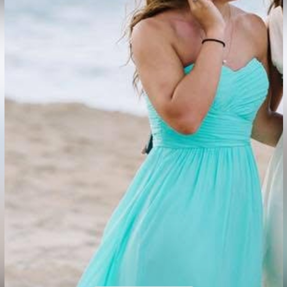 Elegant Strapless Floor Length Aqua Gown